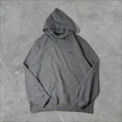00s NIKE 刺繍ロゴ ワンポイント スウェット フーディ L グレー