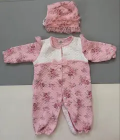 ピンク花柄ツーウェイ・ドレスオールと帽子