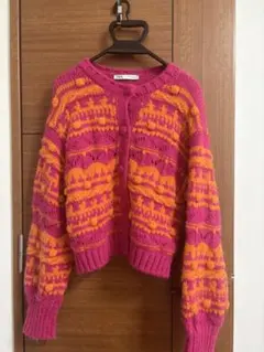 ZARA ピンク・オレンジ ニットカーディガン Mサイズ