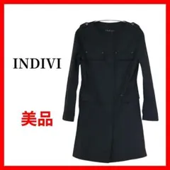 INDIVI インディヴィ ロングコート ブラック ノーカラー M B571のサムネイル