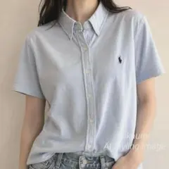 RALPH RL LAUREN 鹿の子 半袖シャツ　ライトブルー ポニー　Lのサムネイル