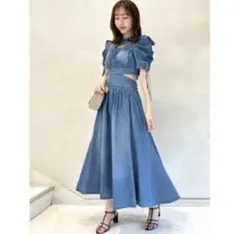未使用級✨ターコイズブルー オフショルダー ロングワンピース フリル