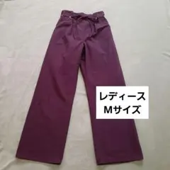 レデース ワイドパンツ Mサイズ ボルドー系 タック入り