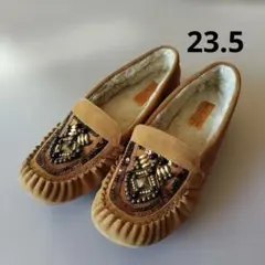 あしながおじさん スエード ローファー 23.5cm 中はモコモコ 茶 ビジュー