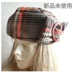 お値下げ❣ 新品未使用 デッドストックレザーバックルトリミングのチェックベレー