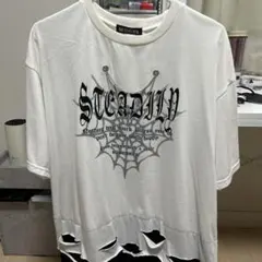 チェーン付き ダメージ加工 Tシャツ ホワイトのサムネイル