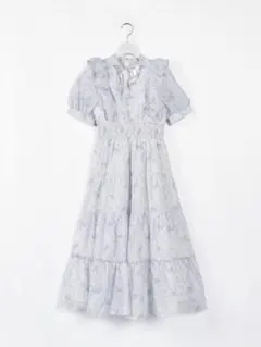 美品✨完売 AnMILLE Flowerクロスフレアワンピース ロング丈 ブルー