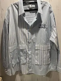 H&M 青と白のストライプ 長袖シャツ L