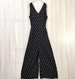 エムズエキサイト【M】ドット柄サロペット 黒 水玉 バックリボン 裏地あり