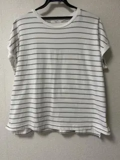 【Samansa Mos2 blue】フレンチスリーブTシャツボーダー　ベージュのサムネイル