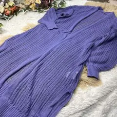 BITTOKO ビットコ　透かし編み　ロングカーディガン　F パープル