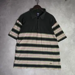 00s STUSSY ハーフジップ ポロシャツ M ボーダー 紺タグ Y2K