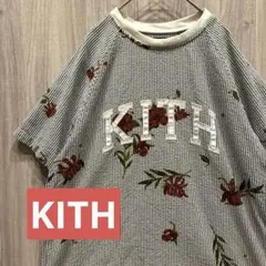 【美品】KITH 高級半袖tシャツ 刺繍デカロゴ ストライプ 花柄 古着のサムネイル