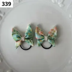 【339】 グリーン　緑　和柄　蝶　キッズ　ヘアゴム　キッズリボン