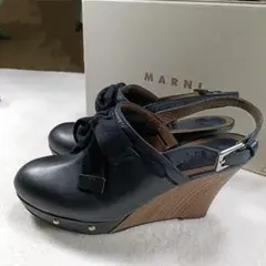 【箱付】MARNI マルニ リボン レザー ウェッジソール サンダル 38のサムネイル