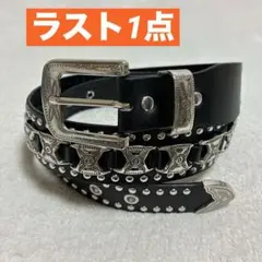 ウエスタンスタッズベルト 黒 シルバーバックル コンチョ アメカジ パンク 古着