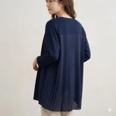 【m.f.editorial】背面プリーツ カーディガン ネイビー Mサイズ