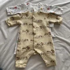 ユニクロ　プーさん　動物柄 キルティングロンパース 2点セット