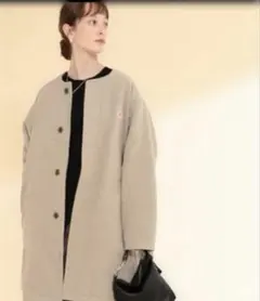 ダントン　ウールモッサ　ノーカラーダウンコート　グレージュ38