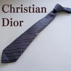 クリスチャンディオール ネクタイ 灰色 ストライプ柄 シルク【n8113】