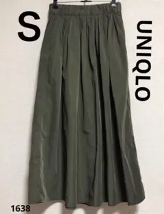 難あり　UNIQLO Ｓ　モスグリーン　ロングスカート　ウエストゴム　裏地無し