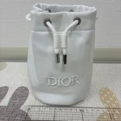 Dior ホワイト キャンバスポーチ　巾着 刺繍ロゴ付き