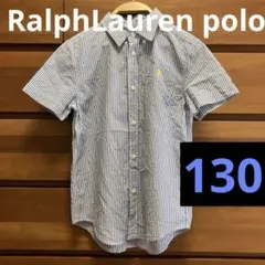 RalphLauren polo サッカー生地半袖ストライプシャツブルーコットン