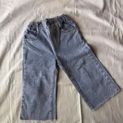 ダメージワイドデニムパンツ 90 ベビー ライトブルー 韓国子供服 長ズボン
