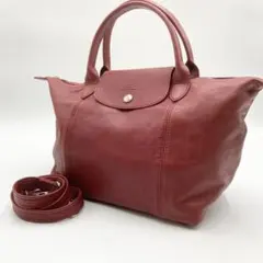 ロンシャン　ショルダーバッグ 2way プリアージュ　キュイール　レザー　レッド