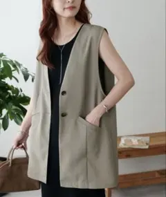 新品未使用 定価5500円 テックリネンノーカラージレ グレージュ ディスコート