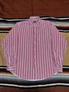90s OLD GAP プリントストライプシャツ レッド×ホワイト 紺タグ