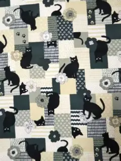 【匿名発送】《黒猫柄 グリーン》和風 約50㎝×108㎝