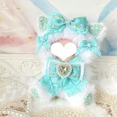 ミント×ピンクチェック】10cm おすわりぬい服 猫耳 にじぱぺっと