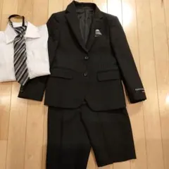 120　キッズ用 黒スーツ 上下 ストライプネクタイ おまけワイシャツ付き