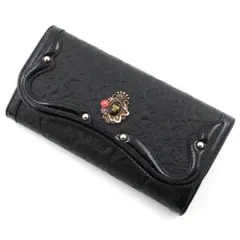 新品】ANNA SUI アナスイ ノヴァ がま口長財布 ブラック 黒 牛革