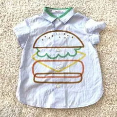 ファミリア　美品　シャツ　半袖　100 ハンバーガー　異素材　カットソー　ブルー