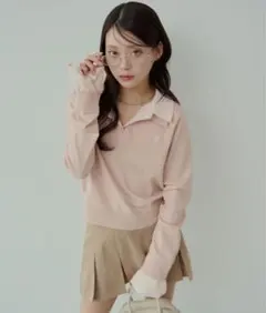 チコ　Chico 刺繍入り襟付きポロニット ピンク　襟付きポロニット