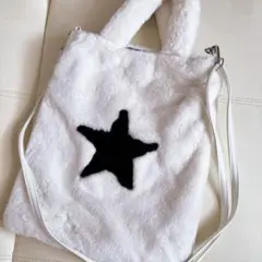 フワフワホワイトトートバッグ 星絵柄付き