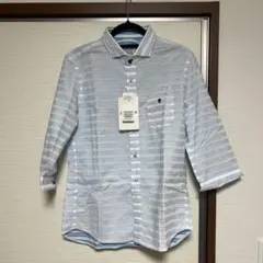 新品　未使用　 NICOLE CLUB 半袖シャツ L 水色ストライプ
