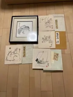 ①薬師寺 散華 布施の組 7葉一帙 ②小倉遊亀「寳」書 額付き2種セット