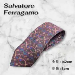 【美品】 Salvatore Ferragamo ネクタイ パターン柄 パープル