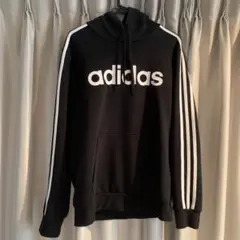 アディダス ロゴスリーストライプ プルオーバーパーカー ブラック adidas