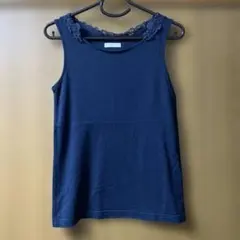 レース付き タンクトップ ネイビー　Lサイズのサムネイル