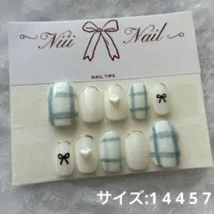 【現品価格】レトロ水色チェック　手書き風黒色ワイヤーリボン　立体パールハート
