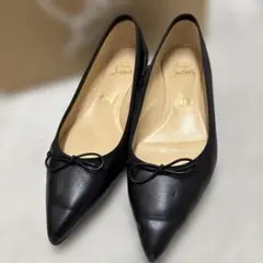 ルブタンブラックレザーフラットシューズ37.5