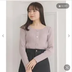 RETRO GIRL ピンクトップス　クリア釦リブニットプルオーバー