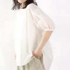 ホワイト 半袖 バックオープンブラウス lowrys farm
