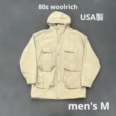 80s ウールリッチ マウンテンパーカー USA製 ベージュ 背面文字付き
