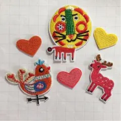 刺繍ワッペンセット　動物　ライオン　鹿　鶏　ハート