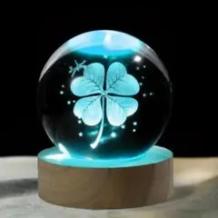 LED クローバー 光る置物 クリスタルボール ナイトライト ガラス玉 USB